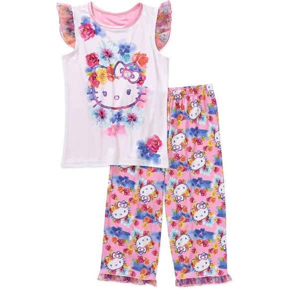 NEW Hello Kitty Short Sleeve Silky Soft Pink Pajamas 2 Piece Set Sizes 4/5 6/6X - Picture 2 of 2